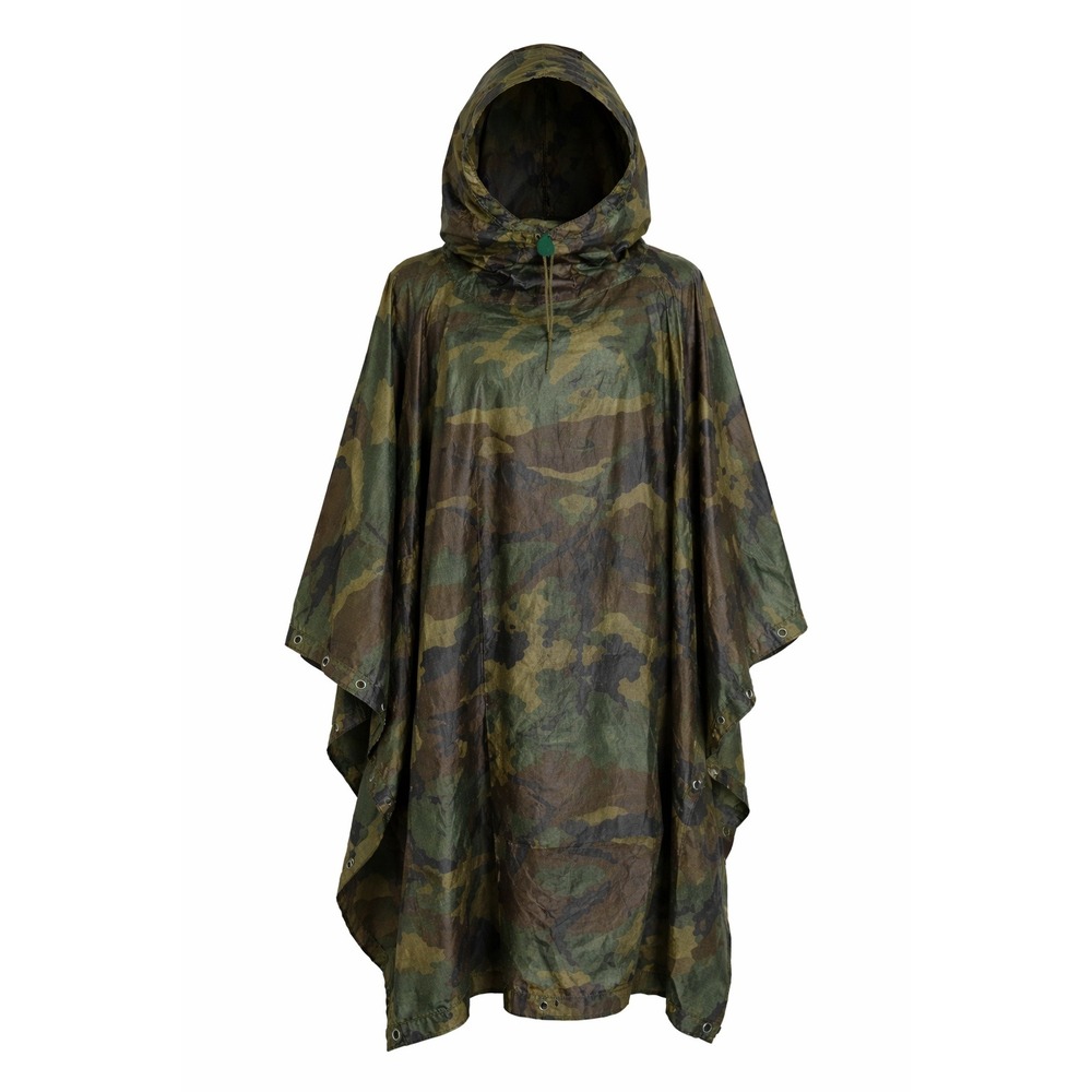 VTG Poncho Military Multipurpose Wet Weather Green Woodland Camo Coated Nylon